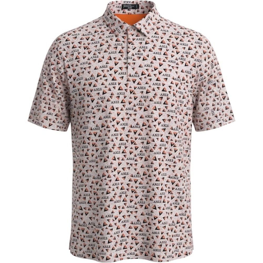 Inward Half Golf Polo Mns L White Orange Polyester Spandex Axle Print Sporty Top